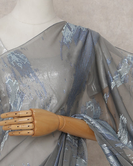 Steel Grey French Silk Chiffon Saree 5.5m