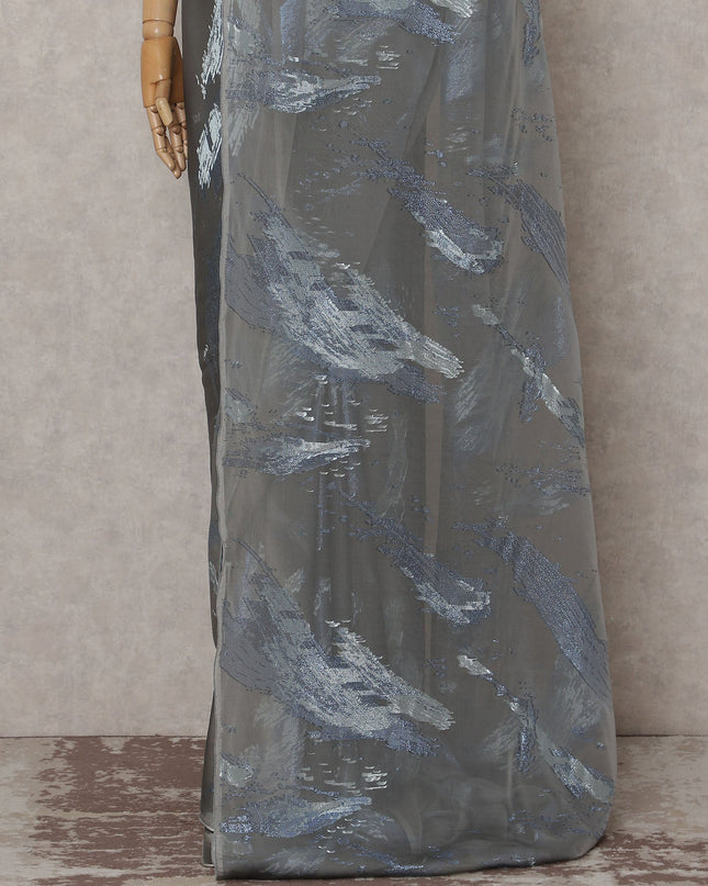 Steel Grey French Silk Chiffon Saree 5.5m