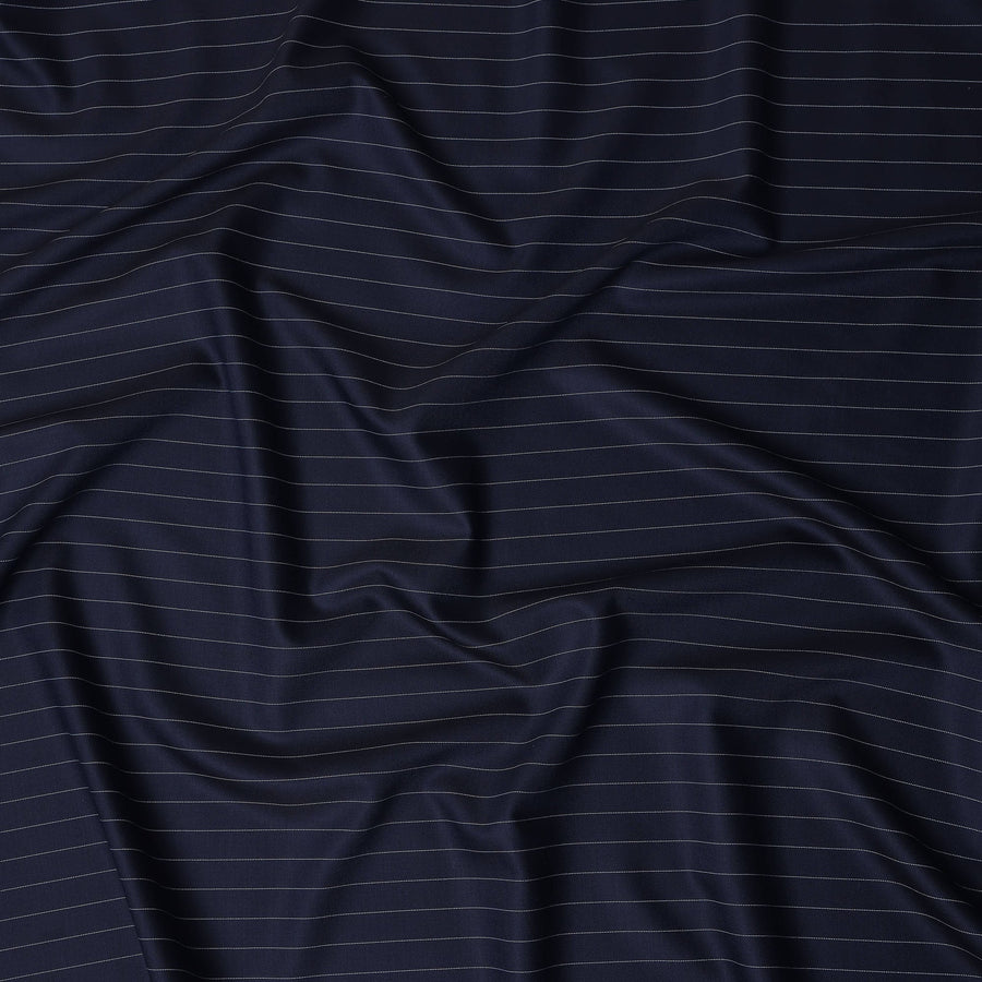 Navy Pinstripe English Wool Suiting Fabric Piece