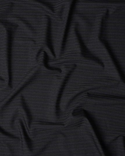 Onyx Black Pinstripe English Wool Suiting Fabric