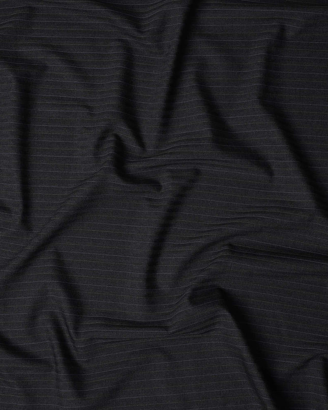 Onyx Black Pinstripe English Wool Suiting Fabric