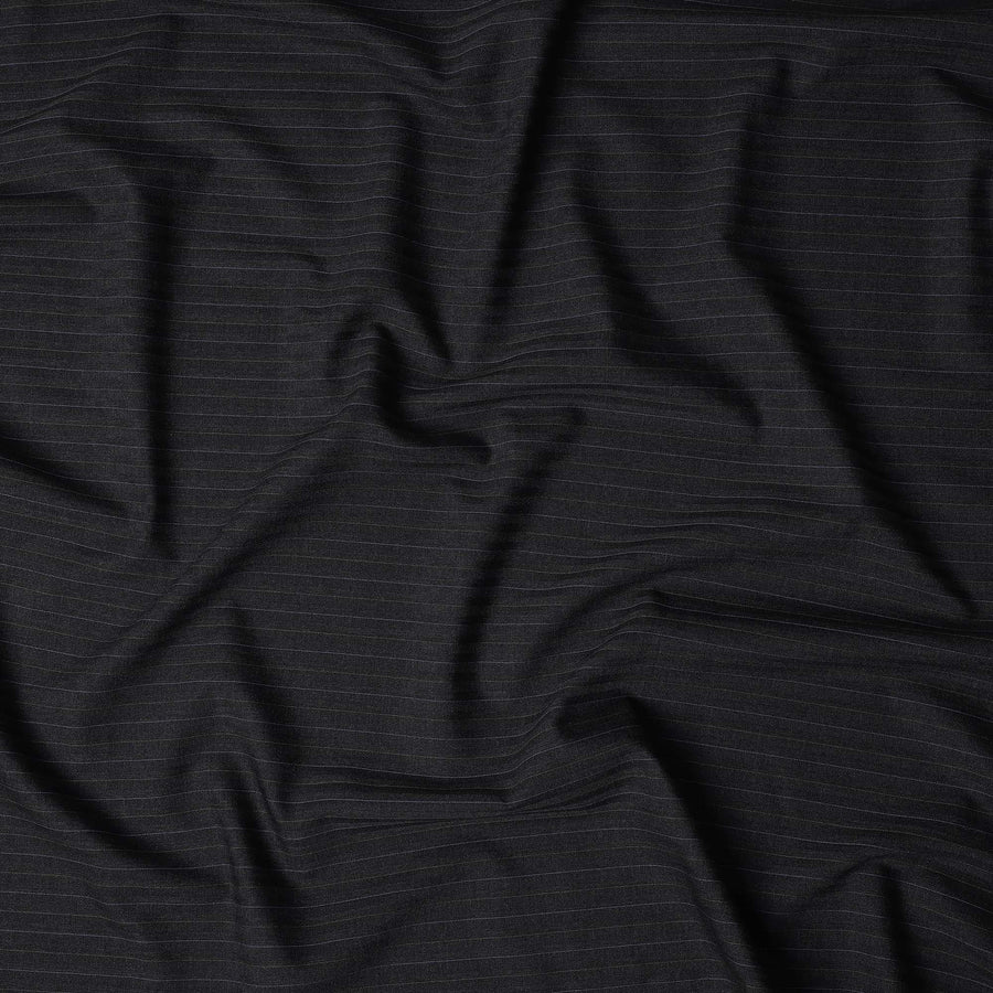 Onyx Black Pinstripe English Wool Suiting Fabric