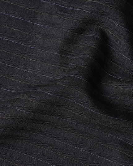 Onyx Black Pinstripe English Wool Suiting Fabric