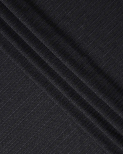 Onyx Black Pinstripe English Wool Suiting Fabric