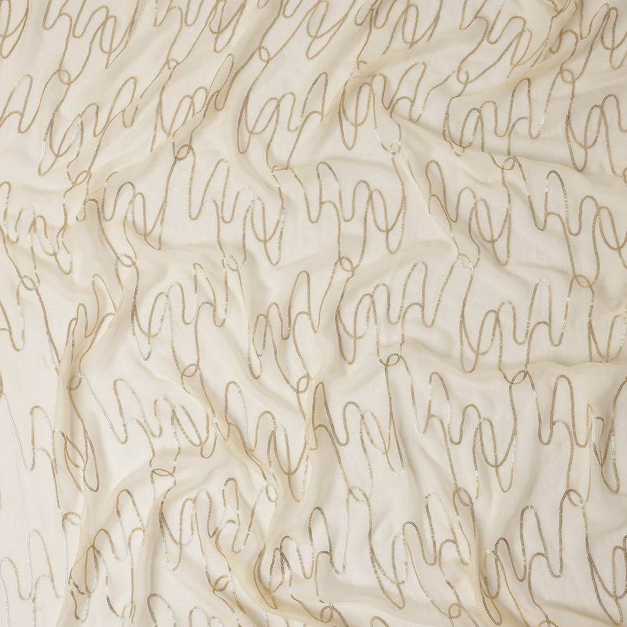 Sand Beige Abstract Silk Chiffon Fabric 110cm