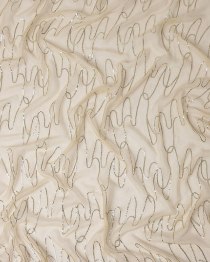 Cream Beige Abstract Silk Chiffon Fabric 110cm