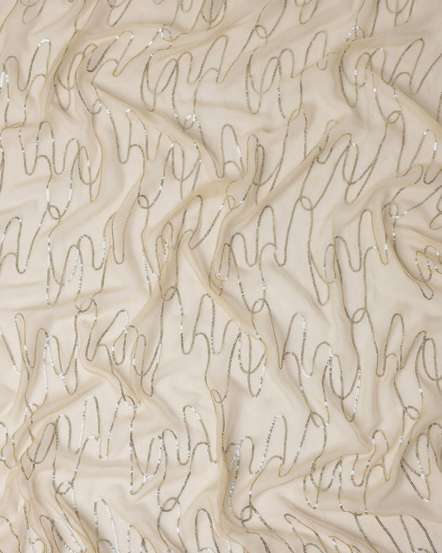 Cream Beige Abstract Silk Chiffon Fabric 110cm
