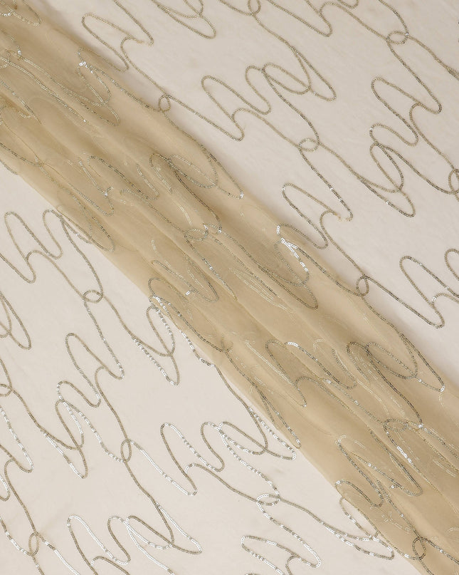 Cream Beige Abstract Silk Chiffon Fabric 110cm