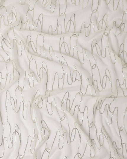 Pearl White Abstract Silk Chiffon Fabric 110cm