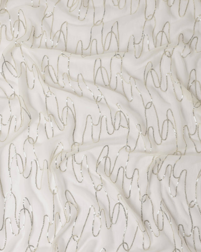 Pearl White Abstract Silk Chiffon Fabric 110cm