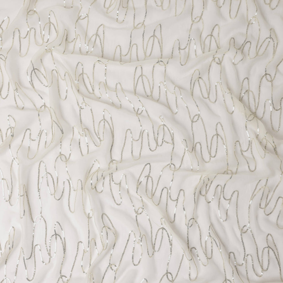 Pearl White Abstract Silk Chiffon Fabric 110cm
