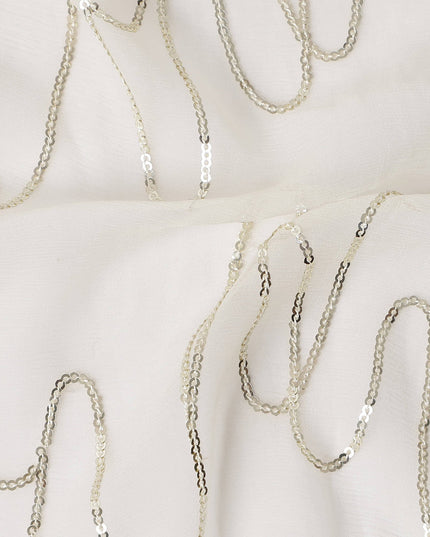 Pearl White Abstract Silk Chiffon Fabric 110cm