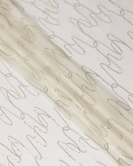 Pearl White Abstract Silk Chiffon Fabric 110cm