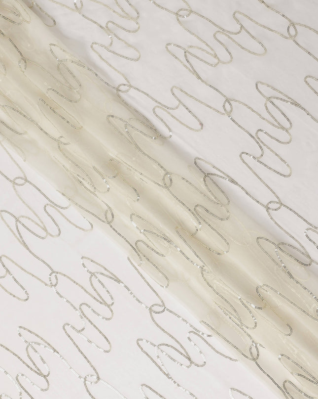 Pearl White Abstract Silk Chiffon Fabric 110cm