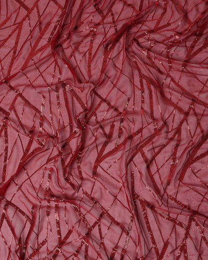 Burgundy Red Abstract Silk Chiffon Fabric 110cm