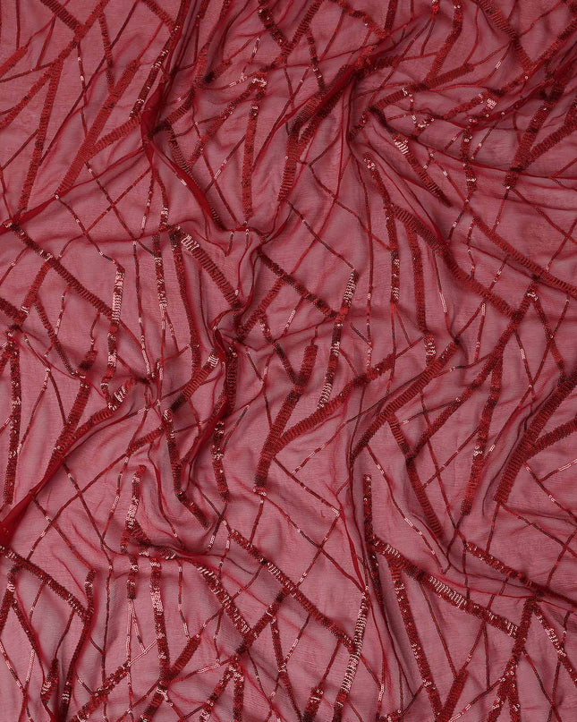 Burgundy Red Abstract Silk Chiffon Fabric 110cm