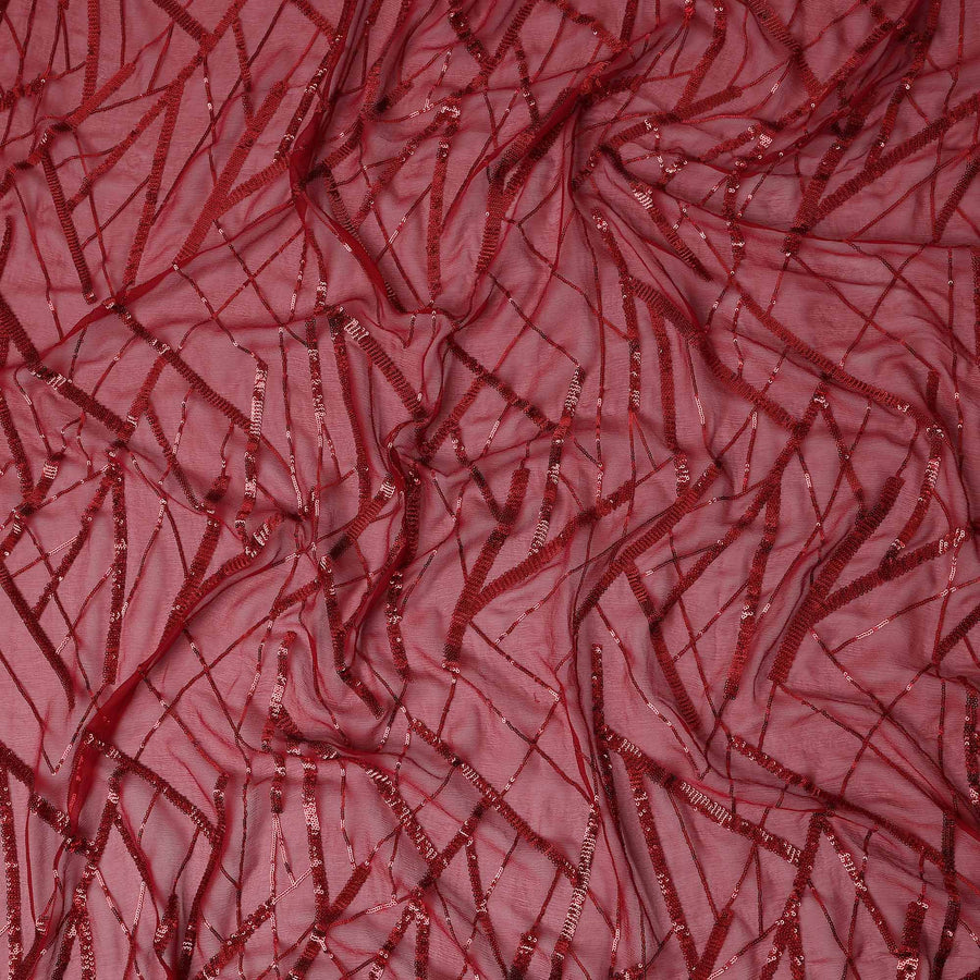 Burgundy Red Abstract Silk Chiffon Fabric 110cm