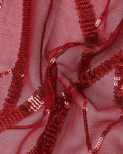 Burgundy Red Abstract Silk Chiffon Fabric 110cm
