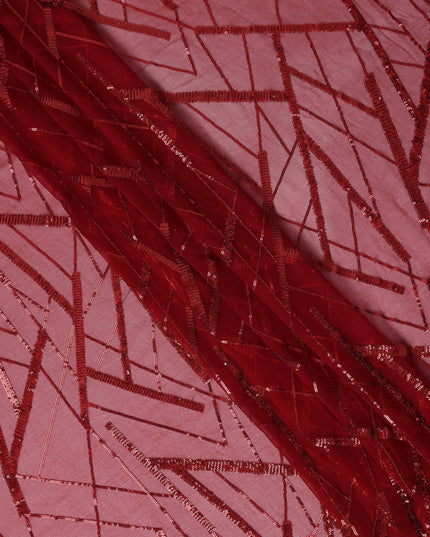 Burgundy Red Abstract Silk Chiffon Fabric 110cm
