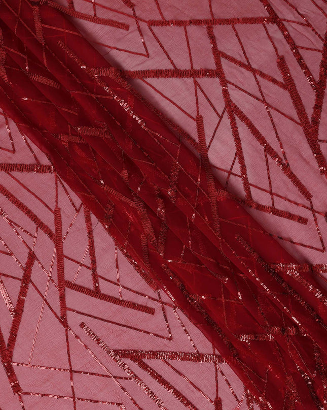 Burgundy Red Abstract Silk Chiffon Fabric 110cm