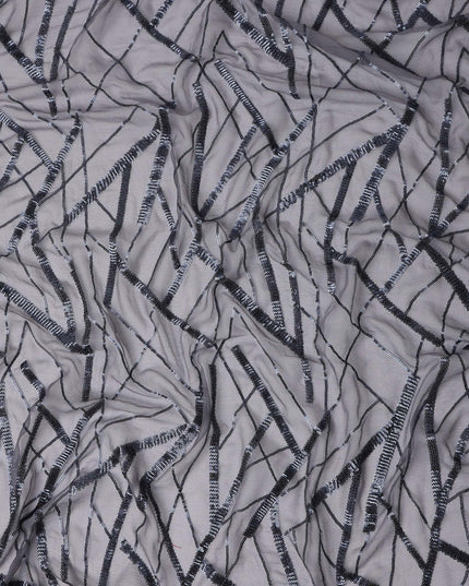 Silver Grey Abstract Silk Chiffon Fabric 110cm