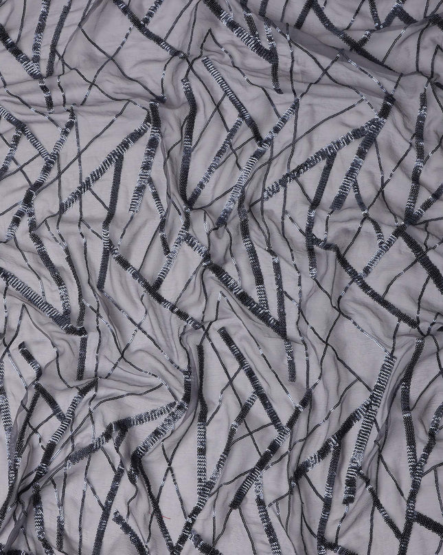Silver Grey Abstract Silk Chiffon Fabric 110cm