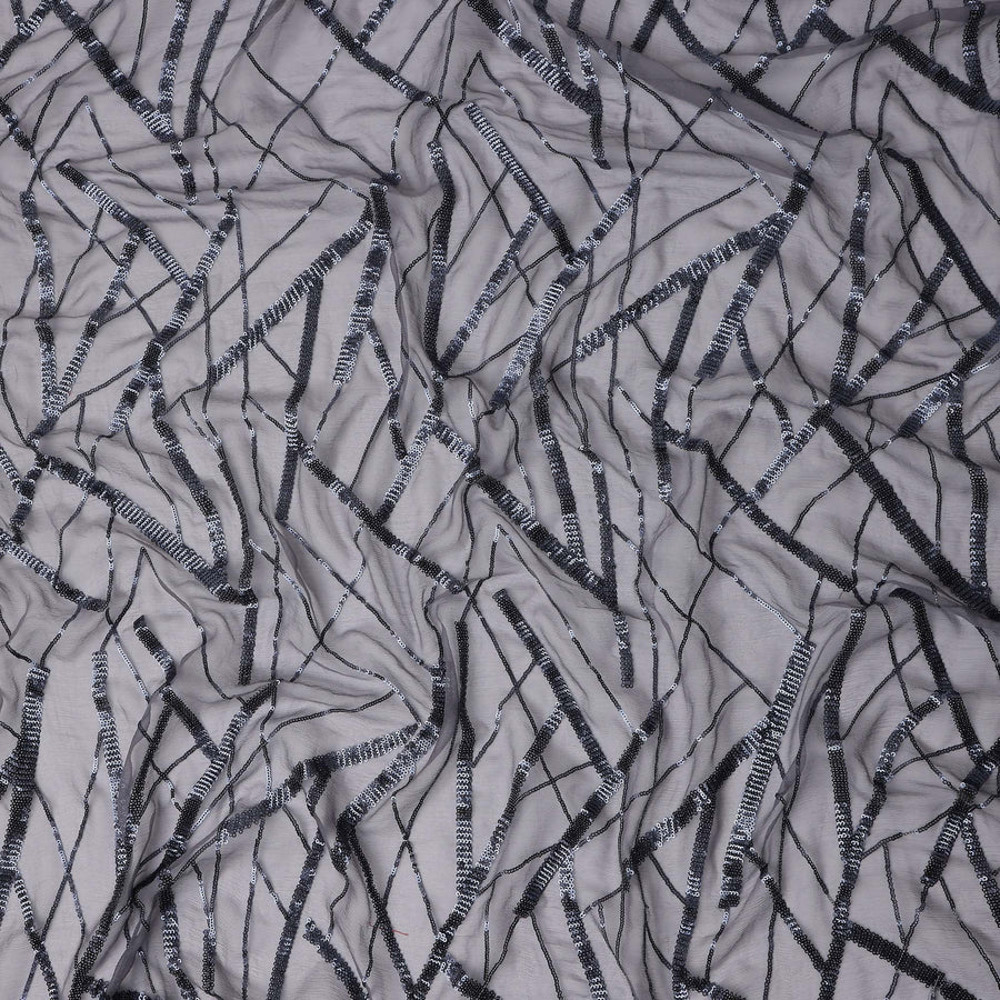 Silver Grey Abstract Silk Chiffon Fabric 110cm