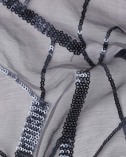 Silver Grey Abstract Silk Chiffon Fabric 110cm