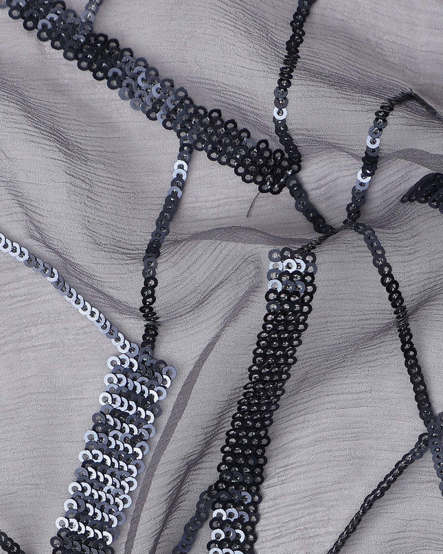 Silver Grey Abstract Silk Chiffon Fabric 110cm