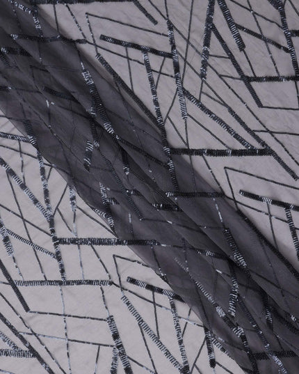 Silver Grey Abstract Silk Chiffon Fabric 110cm
