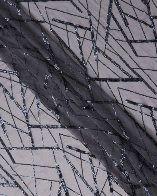 Silver Grey Abstract Silk Chiffon Fabric 110cm