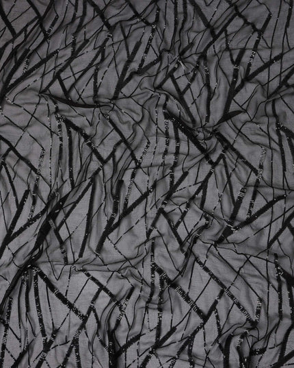 Charcoal Black Abstract Silk Chiffon Fabric 110cm