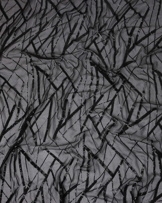 Charcoal Black Abstract Silk Chiffon Fabric 110cm