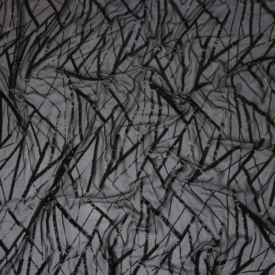 Charcoal Black Abstract Silk Chiffon Fabric 110cm