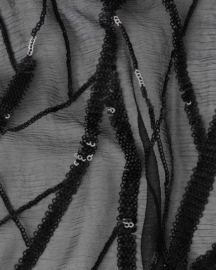 Charcoal Black Abstract Silk Chiffon Fabric 110cm