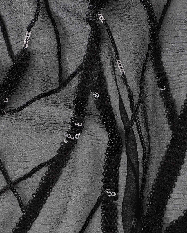 Charcoal Black Abstract Silk Chiffon Fabric 110cm