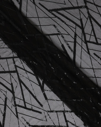 Charcoal Black Abstract Silk Chiffon Fabric 110cm
