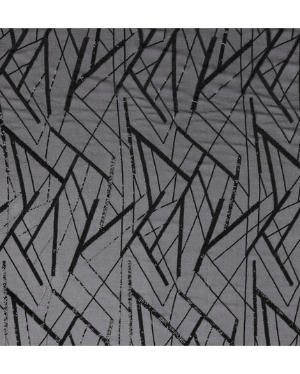 Charcoal Black Abstract Silk Chiffon Fabric 110cm