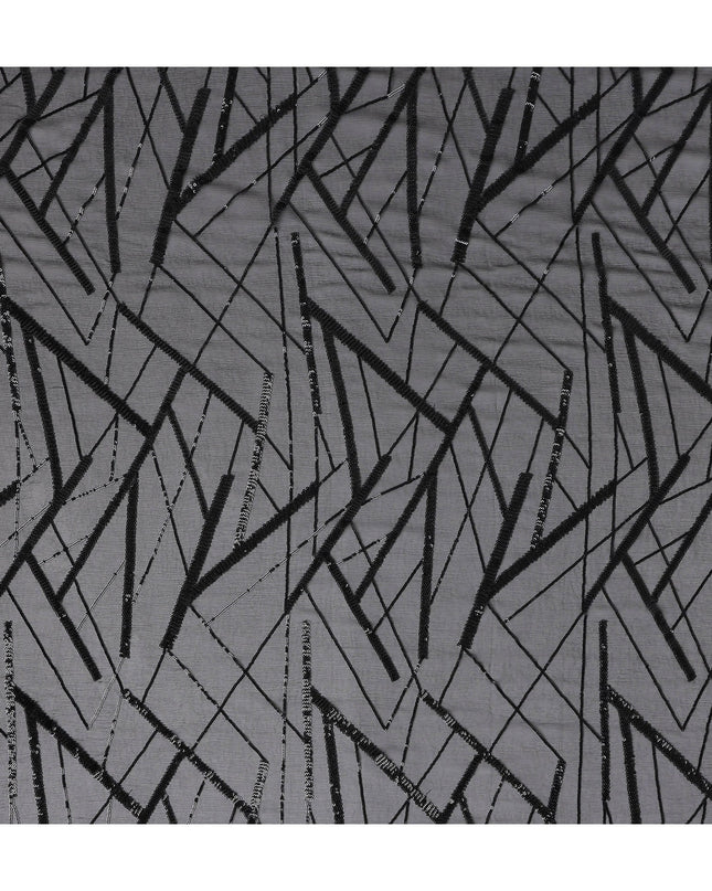 Charcoal Black Abstract Silk Chiffon Fabric 110cm