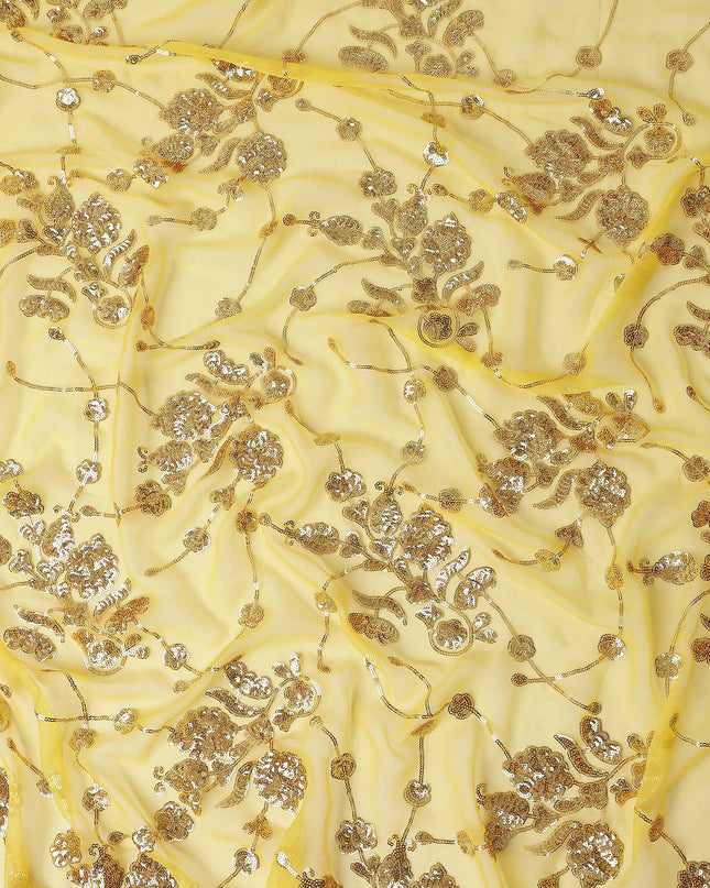 Butter Yellow Bouquet Silk Chiffon Fabric 110cm