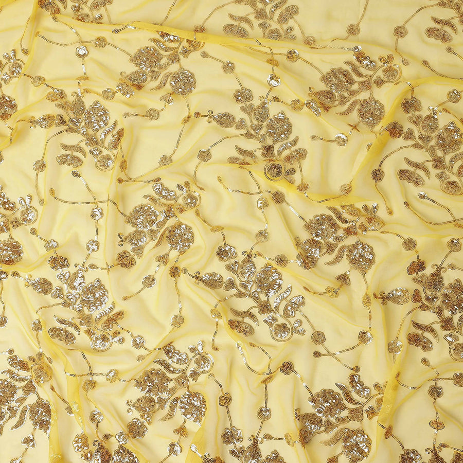 Butter Yellow Bouquet Silk Chiffon Fabric 110cm