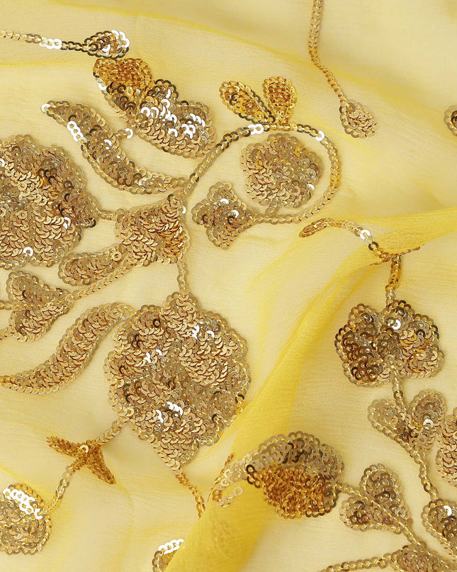 Butter Yellow Bouquet Silk Chiffon Fabric 110cm