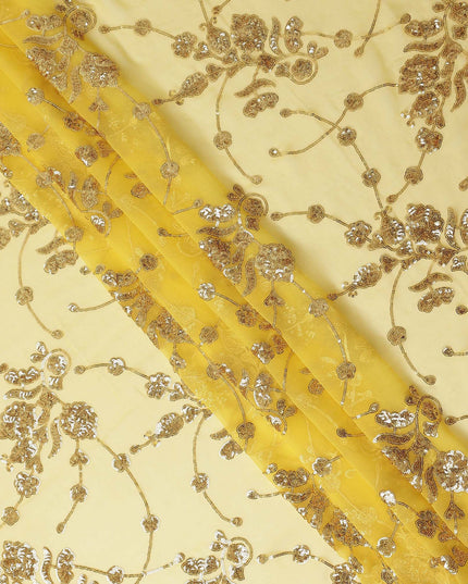 Butter Yellow Bouquet Silk Chiffon Fabric 110cm