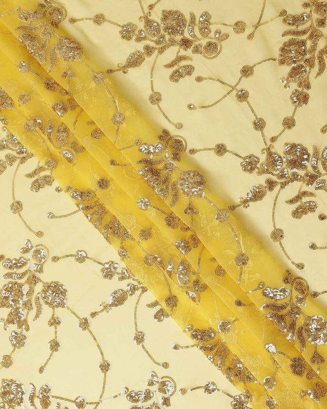 Butter Yellow Bouquet Silk Chiffon Fabric 110cm