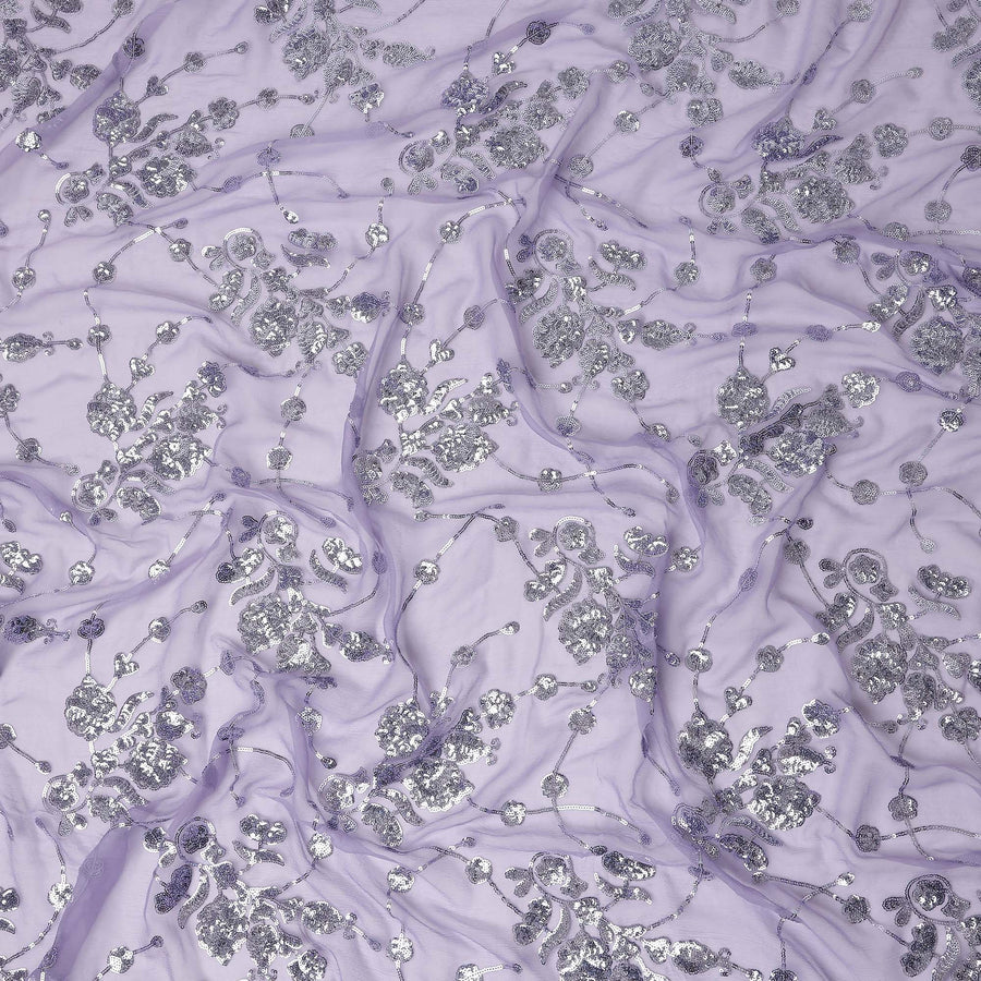 Lavender Purple Bouquet Silk Chiffon Fabric 110cm