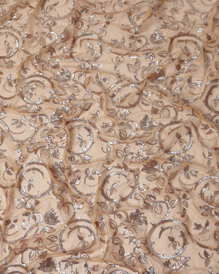 Taupe Beige Bouquet Silk Chiffon Fabric 110cm