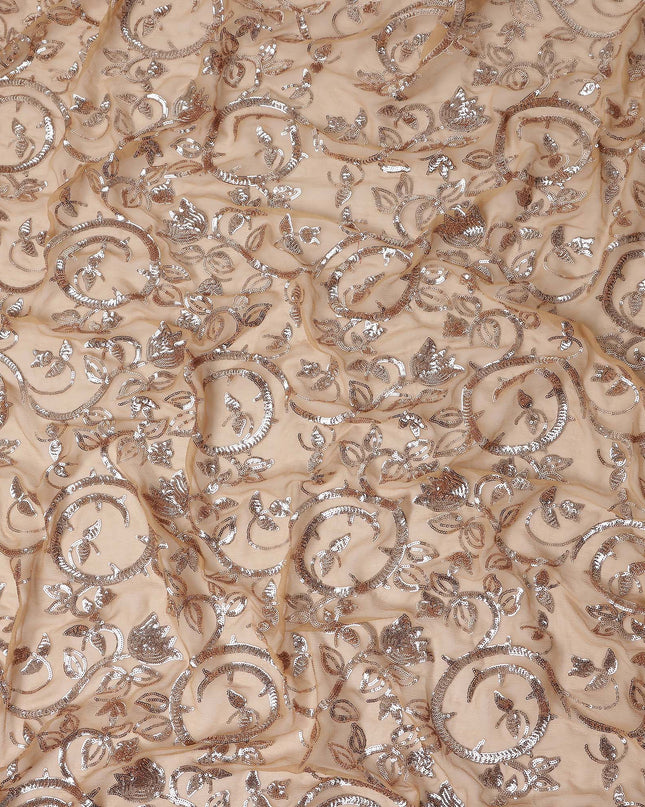 Taupe Beige Bouquet Silk Chiffon Fabric 110cm