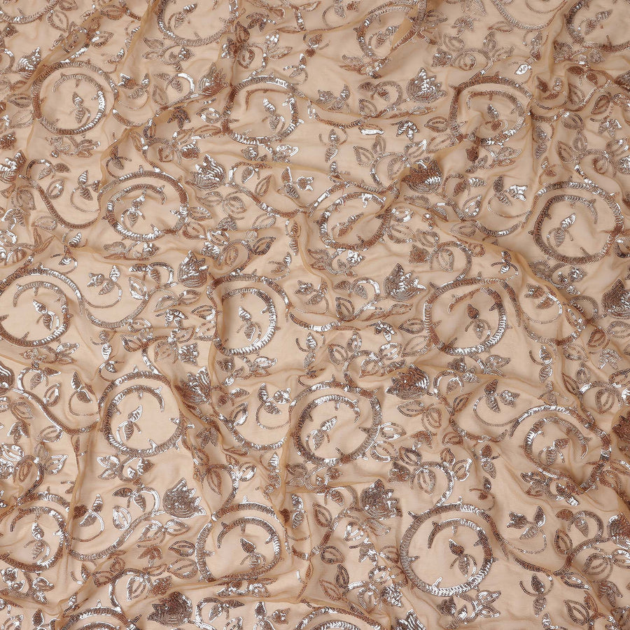 Taupe Beige Bouquet Silk Chiffon Fabric 110cm