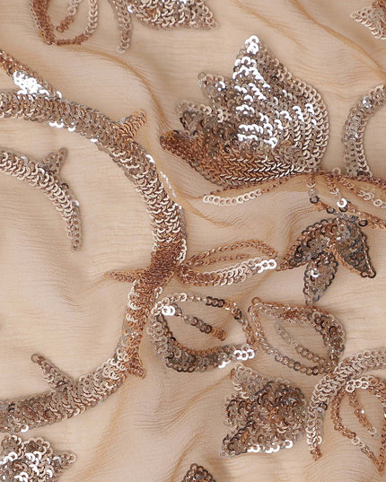 Taupe Beige Bouquet Silk Chiffon Fabric 110cm
