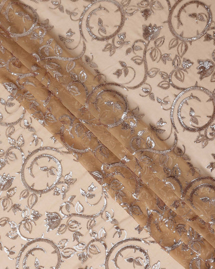 Taupe Beige Bouquet Silk Chiffon Fabric 110cm